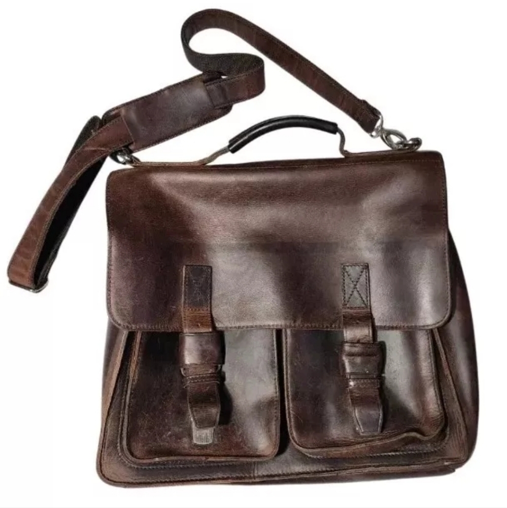 Leonhard Heyden Large Genuine Leather Satchel Messenger Bag Heavy 15 X 13 Vtg